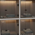 Pet Furniture Design With Wooden Cabinets Glass Doors And Gray Cushions