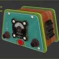 Retro Electronic Device With Green Orange Casing Gauge Knobs Red Button And Slots