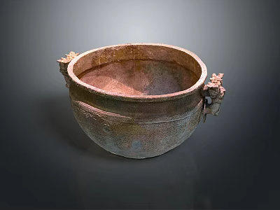 Ancient Bronze Vessel With Ornate Dragon Head Handles And Intricate Carved Patterns 3d model