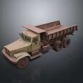 Vintage Military Green Dump Truck 3D Render With Open Cargo Bed And Wheels