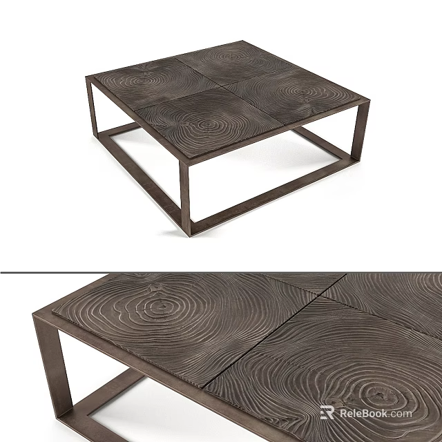 Stylish Modern Dining Table With Wood Grain Texture And Metal Frame Design 3d model 