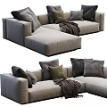 Cozy Modern Sectional Sofa With Neutral Tones Multiple Cushions And Throw Blanket 3d model