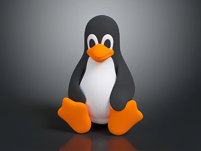 Cute Penguin Stuffed Doll With Black White Body And Orange Feet Sitting On Gray Background 3d model