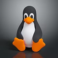 Cute Penguin Stuffed Doll With Black White Body And Orange Feet Sitting On Gray Background