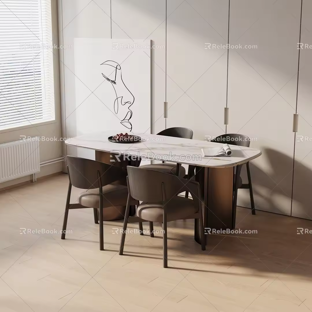 Modern Dining Table and Chair Combination Dining Table Combination 3d model