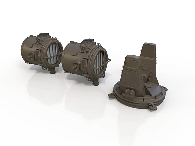 Three Brown Industrial Mechanical Equipment Units With Grille Design And Base Structure 3d model