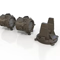 Three Brown Industrial Mechanical Equipment Units With Grille Design And Base Structure