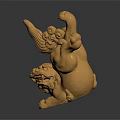 Traditional Guardian Lion Sculpture Featuring Curled Mane Claw Details And Crouching Posture