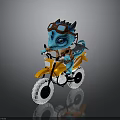Cute Little Blue Baby Dragon With Goggles Riding Yellow Motorcycle
