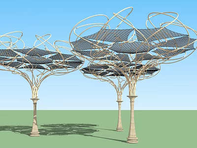 Modern Pergola Design Featuring Curved Structure And Mesh Canopy With Supporting Columns 3d model