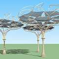 Modern Pergola Design Featuring Curved Structure And Mesh Canopy With Supporting Columns 3d model