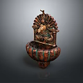 Antique Copper Fountain With Carved Figures And Bird Decoration On Bowl Base