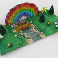 Building Blocks Scene Featuring Rainbow Trees Green Grass Path and Flowers 3d model