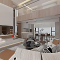 Modern Duplex Living Room Interior With Sofa Coffee Table TV Wall And Large Windows