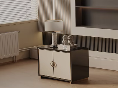 Modern Black and White Bedside Table With Table Lamp And Decorative Figurines 3d model