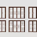 Sliding Doors in Different Styles With Wooden Frames Glass Panels and Grid Designs 3d model