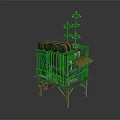 Industrial Metal Tower with Red Accents Antennas and Platform Railings