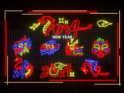 New Year Neon Dragon Year Neon New Year Neon Decorative Light 2024 3d model
