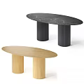 Stylish Dining Tables Featuring Marble And Wooden Tops With Column Bases In Black And Light