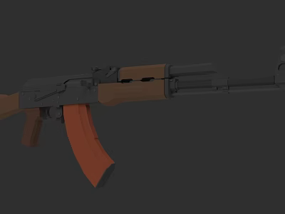 Military Style Assault Rifle With Wooden Stock Black Barrel And Orange Magazine 3d model