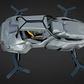 Futuristic Flying Car With Gray Body Orange Seats And Green Lights