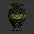 Artistic Sculpted Vase With Green Gold Cracked Texture And Double Handles
