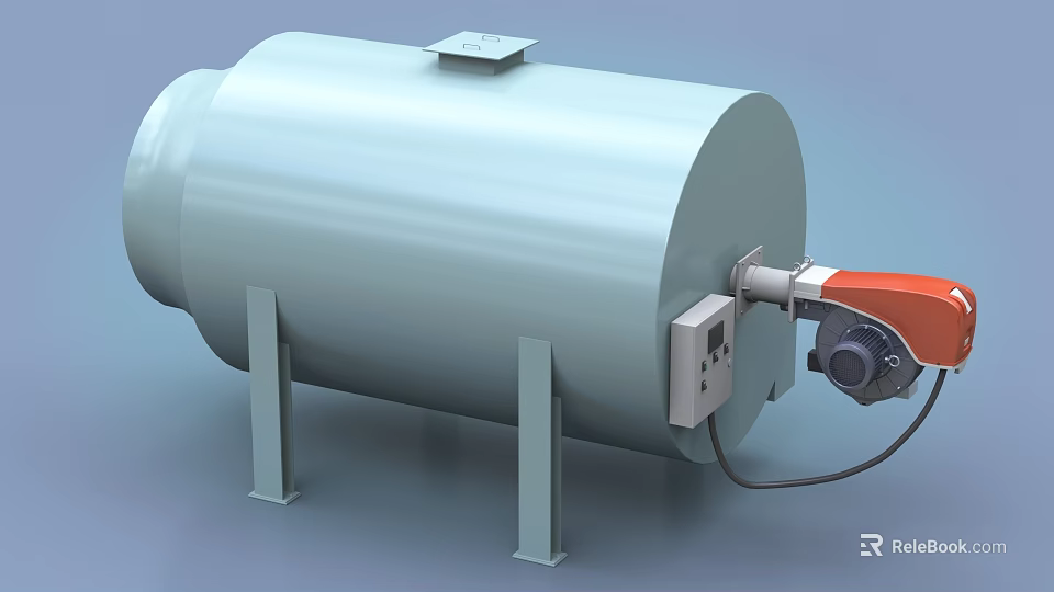Industrial Cylindrical Tank Equipment With Support Legs Control Box And Orange Component 3d model 