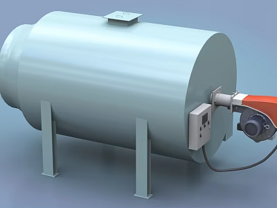 Industrial Cylindrical Tank Equipment With Support Legs Control Box And Orange Component 3d model