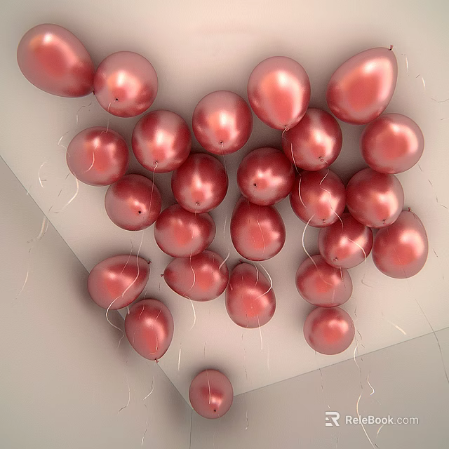Red Balloons Decorative Ornament Set with Shiny Surface for Home Decoration 3d model 
