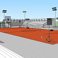 Modern Basketball Gymnasium Interior With Orange Court Bleachers And Lighting Fixtures