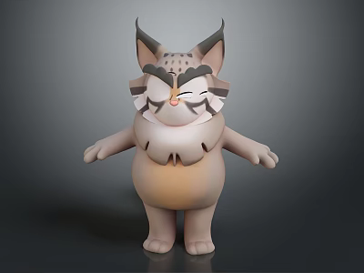 Cute Cartoon Cat Character With Large Ears Chubby Belly And Plush Texture 3d model