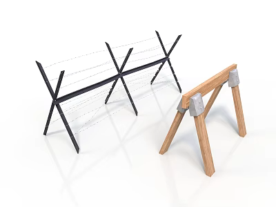 Modern Scene Components With Black Metal Frame Cross Supports White Lines And Wooden Frame Metal Connectors 3d model