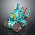 Teal Military Vehicle With Tracks Yellow Accents And Cannon
