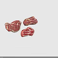 Three Pieces of Fresh Raw Beef Steaks With Red And White Marbling Texture