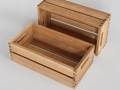 Natural Wood Crates With Slatted Open Design For Home Storage And Decor 3d model