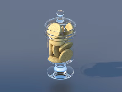 Round Yellow Cookies Stored in Transparent Glass Jar with Lid 3d model