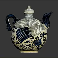 Dragon Sculpture Carving Featuring Blue And White Pattern Dragon Head Spout Decorative Design And Lid