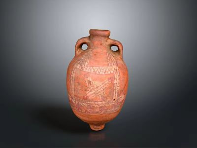 Traditional Terracotta Jar Sculpture Carving With Two Handles And Decorative Patterns 3d model