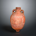 Traditional Terracotta Jar Sculpture Carving With Two Handles And Decorative Patterns
