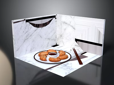 Marble Display Stand With Donuts Sauce And Chopsticks On White Surface 3d model