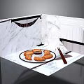 Marble Display Stand With Donuts Sauce And Chopsticks On White Surface