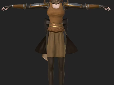 Game Movie Character Costume Design With Brown Top Golden Accents Armored Sleeves And Brown Skirt 3d model