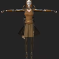 Game Movie Character Costume Design With Brown Top Golden Accents Armored Sleeves And Brown Skirt