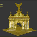 Ancient Yellow Architecture With Golden Eagle Statue On Top And Arched Doorway