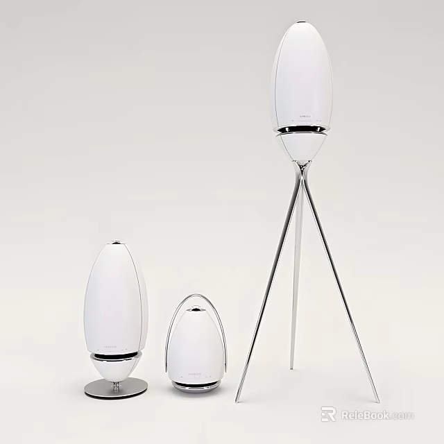 Modern White Headphone Speaker System With Multiple Sizes And Sleek Stands 3d model