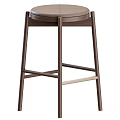 Modern Bar Stool With Black Metal Frame Round Seat And Wooden Footrest