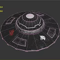 Futuristic UFO Spaceship Design For Cosmic Exploration With Blue Glowing Edges And Symbols