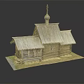 Traditional Log Cabin With Gray Roof Steeple And Wooden Structure Details