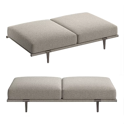 Modern Light Gray Upholstered Sofa Bench With Sleek Metal Legs Design 3d model
