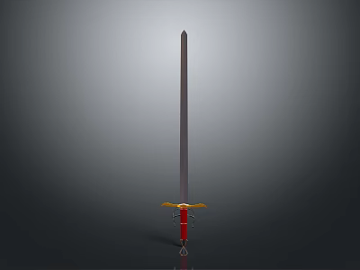 Medieval Style Sword With Long Metal Blade Red Hilt And Golden Cross Guard 3d model